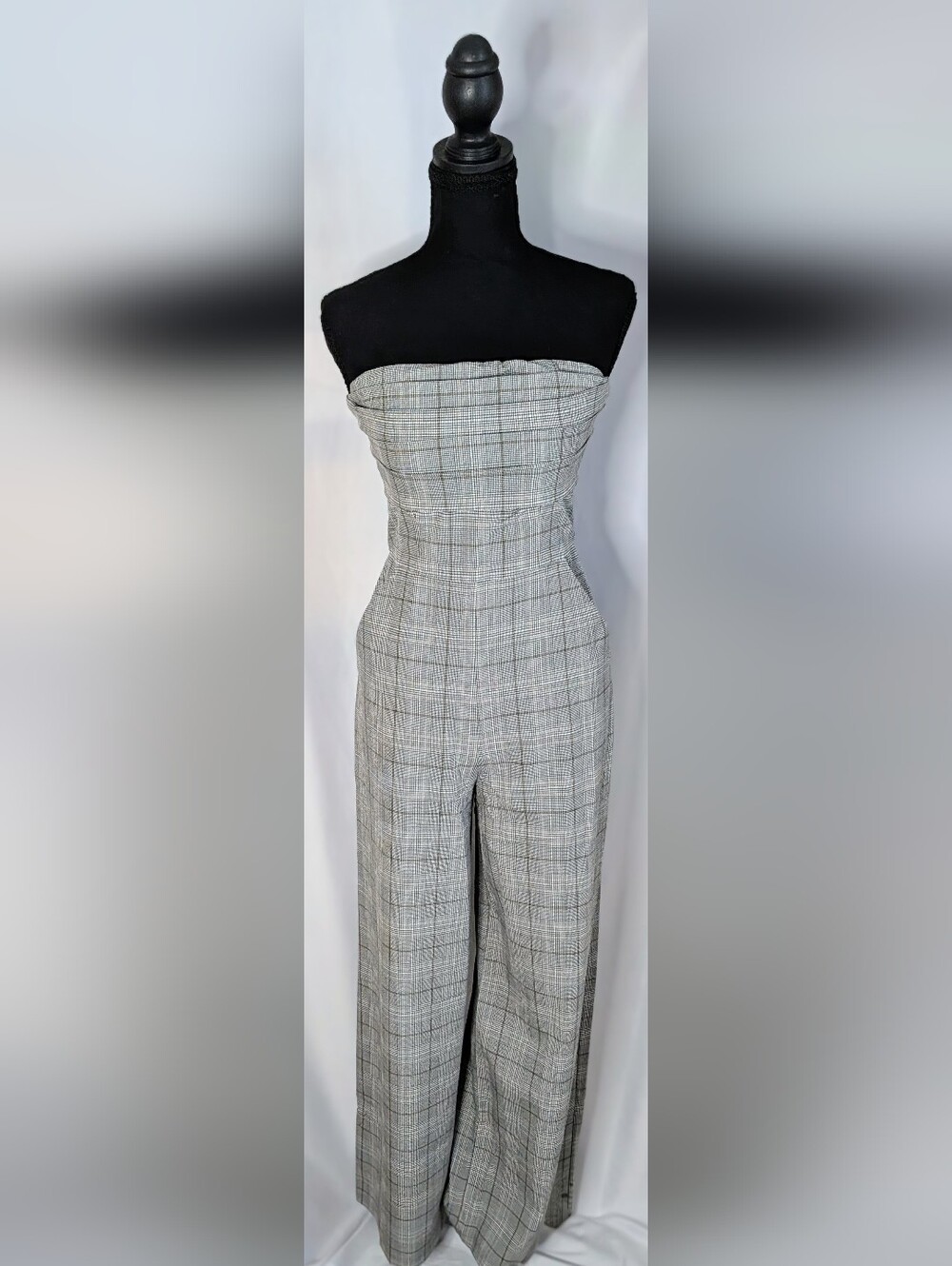 NWT Express Strapless Plaid Wide Leg Jumpsuit Size 2